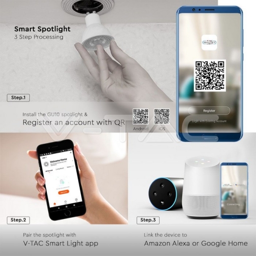 LED Spotlight GU10 4.8W Smart RGB+WW+CW Amazon Alexa & Google Home Compatible - 4