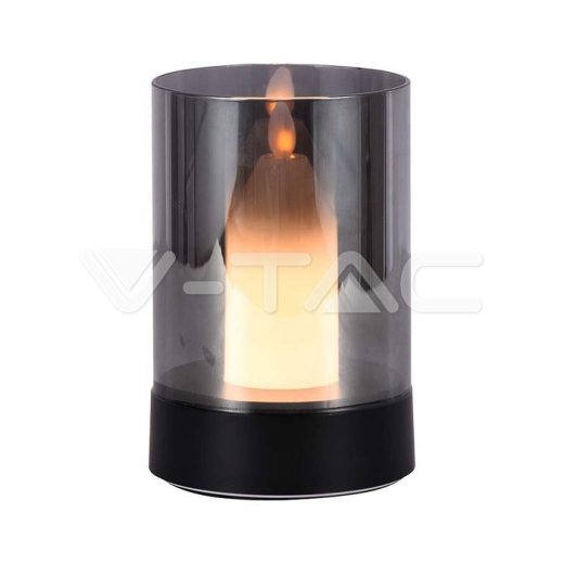 2W LED Candle Table Lamp 3000K Black + Smoky Glass - 1