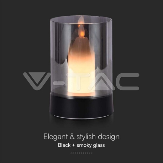 2W LED Candle Table Lamp 3000K Black + Smoky Glass - 2