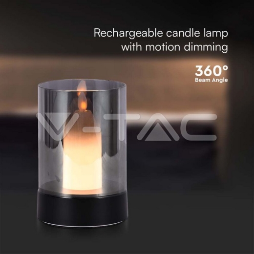 2W LED Candle Table Lamp 3000K Black + Smoky Glass - 3