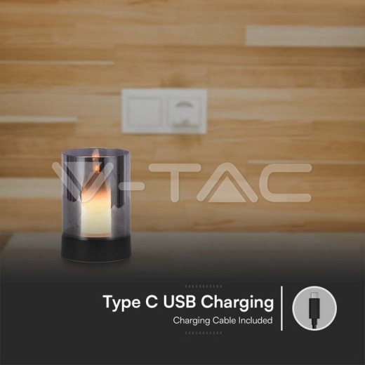 2W LED Candle Table Lamp 3000K Black + Smoky Glass - 4