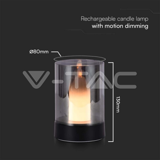 2W LED Candle Table Lamp 3000K Black + Smoky Glass - 5
