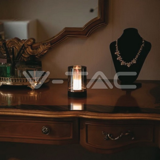2W LED Candle Table Lamp 3000K Black + Smoky Glass - 6