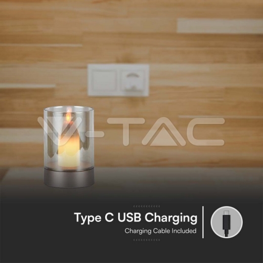 Lámpara de Mesa LED Vela 2W 3000K Oro Champán + Cristal Ámbar - 4