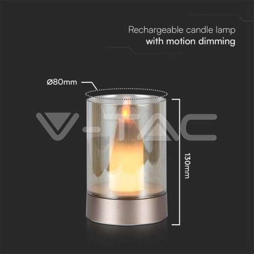 Lámpara de Mesa LED Vela 2W 3000K Oro Champán + Cristal Ámbar - 5