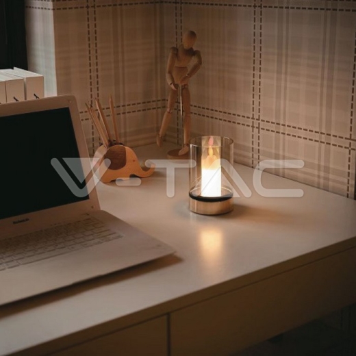 Lámpara de Mesa LED Vela 2W 3000K Oro Champán + Cristal Ámbar - 6