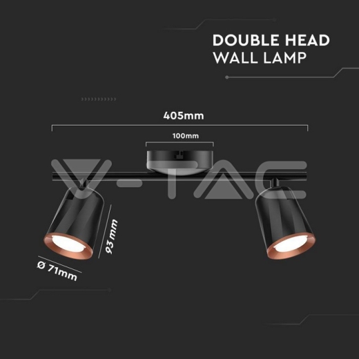 12W LED Wall Lamp Double Head 4000K Black - 6