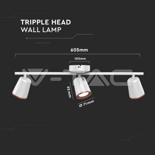 18W LED Wall Lamp Triple Head 3000K White - 4
