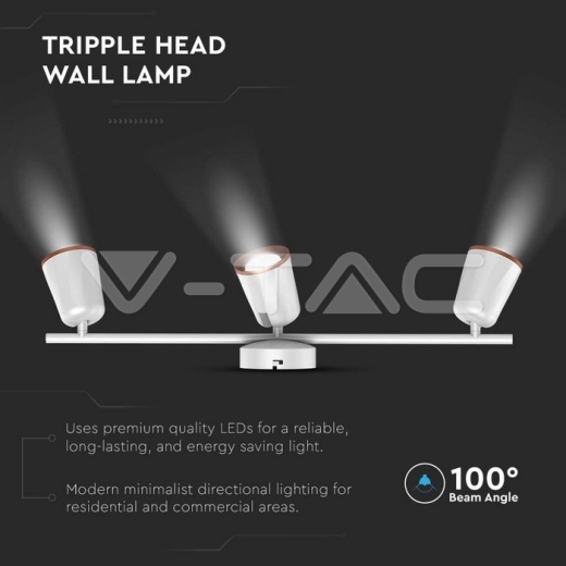 Lámpara de pared LED 3x6W 4000K Cuerpo Blanco - 2