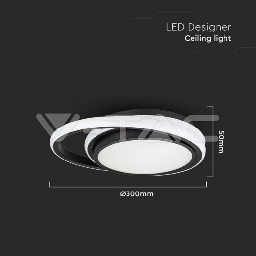 24W LED Designer Ceiling Light Black Double Round 4000K - 5