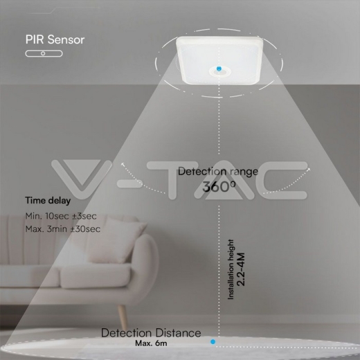 Luz Techo LED 12W Sensor PIR SAMSUNG Chip 3in1 Cuadrado Cuerpo Blanco - 11