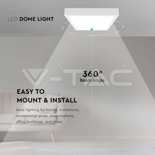 18W LED Dome Light Square White Frame 3000K IP44 - 6