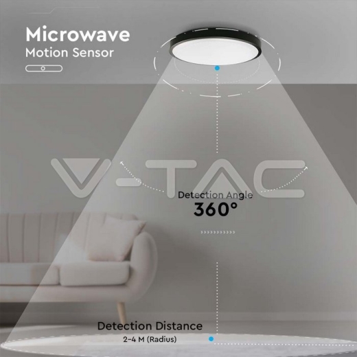24W LED Dome Light Round Microwave Sensor Black Frame 4000K IP44 - 4