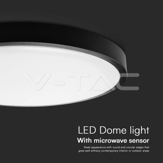 24W LED Dome Light Round Microwave Sensor Black Frame 4000K IP44 - 7