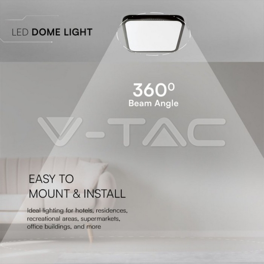 24W LED Dome Light SAMSUNG Chip 4000K Square Black Frame IP44 - 9