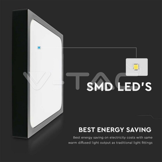 24W LED Dome Light Square Microwave Sensor Black Frame 4000K IP44 - 5