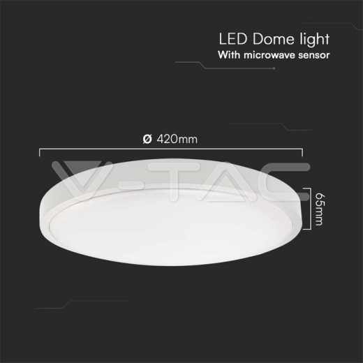 36W LED Dome Light Round Microwave Sensor White Frame 4000K IP44 - 9