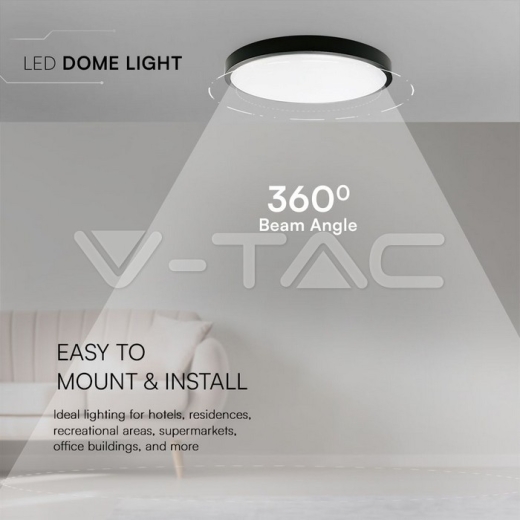 36W LED Dome Light SAMSUNG Chip 3000K Round Black Frame IP44 - 6