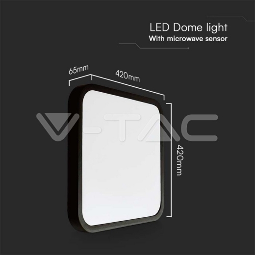 36W LED Dome Light Square Microwave Sensor Black Frame 4000K IP44 - 12