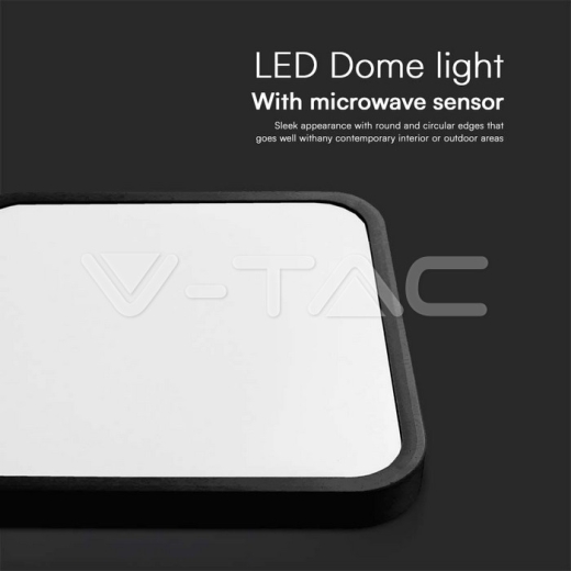 36W LED Dome Light Square Microwave Sensor Black Frame 4000K IP44 - 7