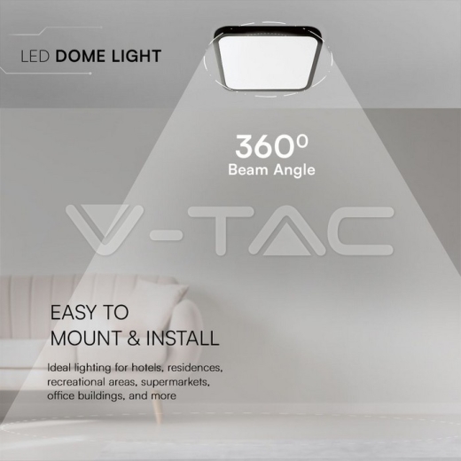 48W LED Dome Light SAMSUNG Chip 6500K Square Black Frame IP44 - 6