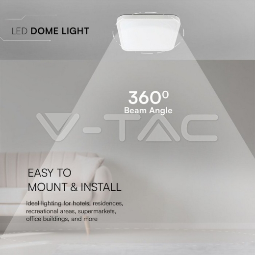 48W LED Dome Light SAMSUNG Chip 6500K Square White Frame IP44 - 6