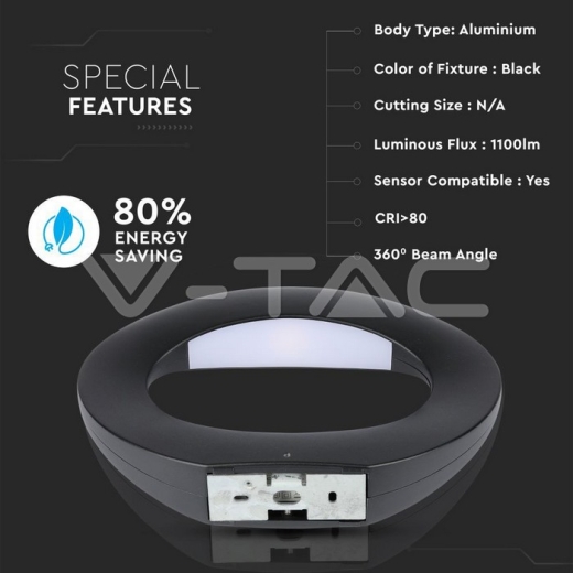 Lámpara de pared 10W LED cuerpo negro 4000K - 6