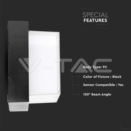 12W LED Wall Light Black Square 4000K - 5