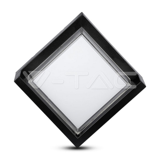 12W LED Wall Light IP65 Sami-Frame Black Square 3000K - 3