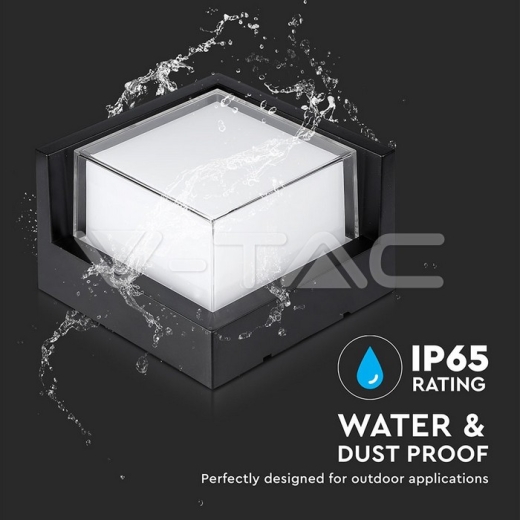 12W LED Wall Light IP65 Sami-Frame Black Square 3000K - 8