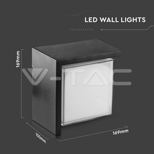 12W LED Wall Light IP65 Sami-Frame Black Square 3000K - 9