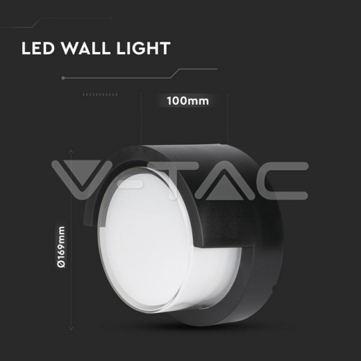 12W LED Wall Light Sami-Frame Black Round 4000K - 6