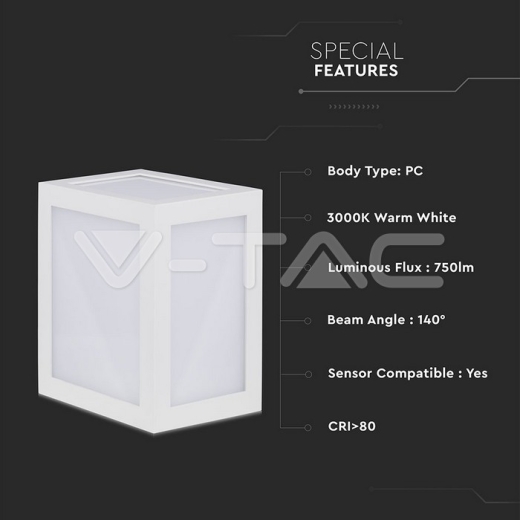 Lámpara de pared de LED 12W cuerpo blanco 6400K - 7