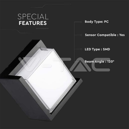 Aplique LED 12W Sami-Frame Negro Cuadrado IP65 3000K - 7