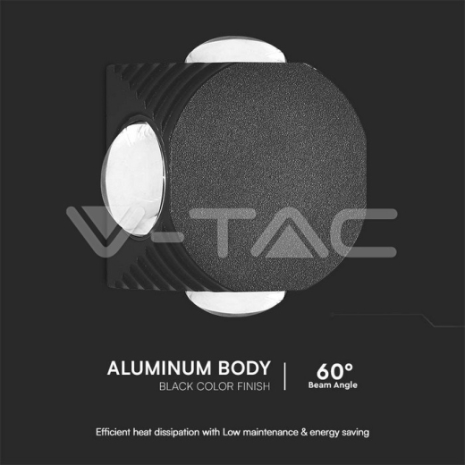 4W LED Wall Light 4 Sides 4000K Black Body IP54 - 4