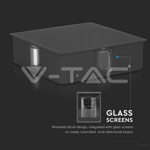 Aplique de pared 4W LED Cuerpo Negro Cuadrado 3000K IP65 - 8