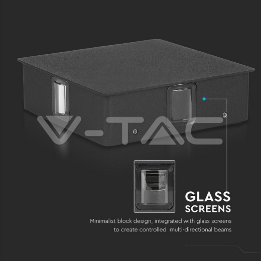 Lámpara de pared LED 4W Cuerpo Negro Cuadrado Luz Natural IP65 - 7