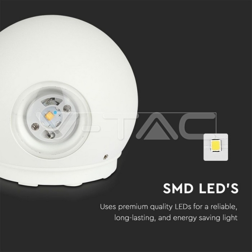 4W LED Wall Light White Body Round IP65 3000K - 6