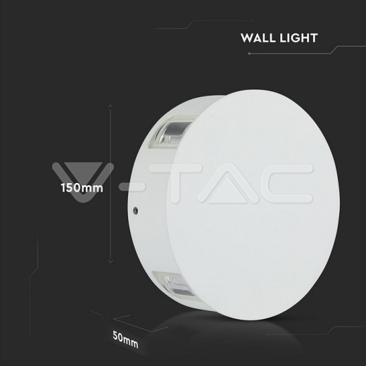 4W LED Wall Light White Body Round Natural White IP65 - 10
