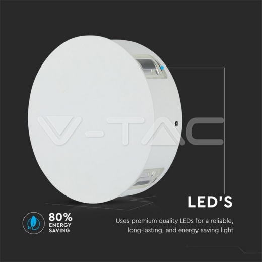 4W LED Wall Light White Body Round Natural White IP65 - 6