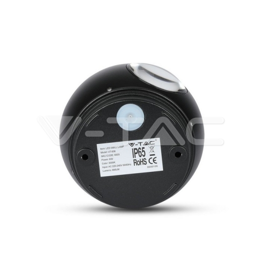 Aplique de pared 6W cuerpo negro redondo IP65 3000K - 3