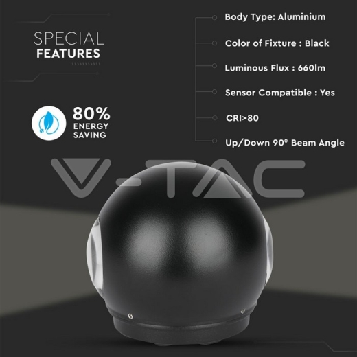 Aplique de pared 6W cuerpo negro redondo IP65 3000K - 4