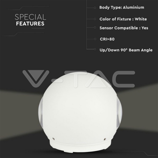 6W LED Wall Light White Body Round IP65 4000K - 5