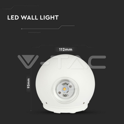 6W LED Wall Light White Body Round IP65 4000K - 7