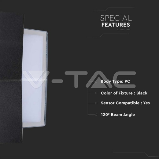 Lámpara de pared 7W LED cuerpo negro cuadrado 3000K - 5