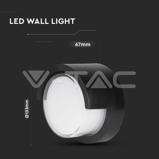 7W LED Wall Light Sami-Frame Black Round 3000K - 6