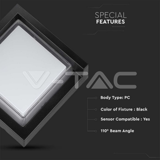 Aplique LED 7W Sami-Frame Negro Cuadrado IP65 3000K - 5