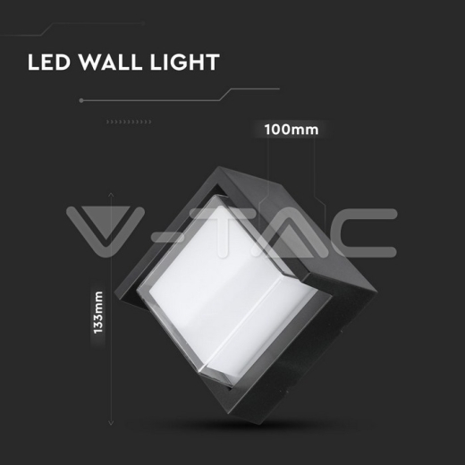 7W LED Wall Light Sami-Frame Black Square 3000K - 6