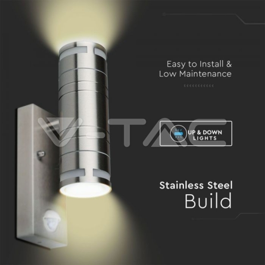 Lámpara de pared GU10 de acero, sensor de movimiento, luz arriba-abajo, IP44 - 5