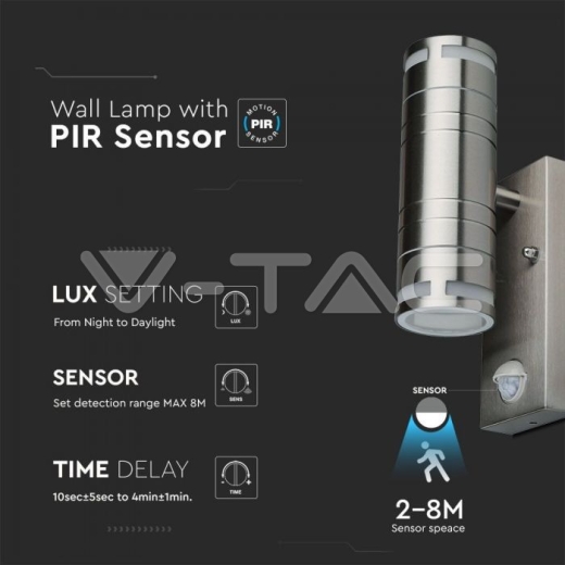 Lámpara de pared GU10 de acero, sensor de movimiento, luz arriba-abajo, IP44 - 7